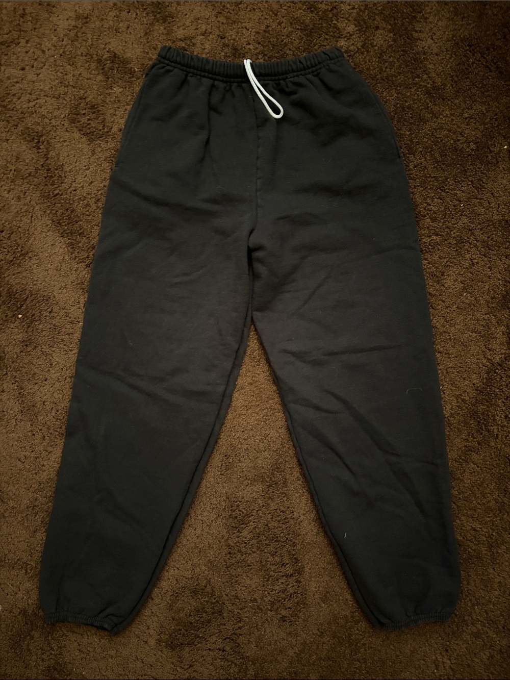 Classic Black Men's Elastic-Waist Joggers with White Drawstring